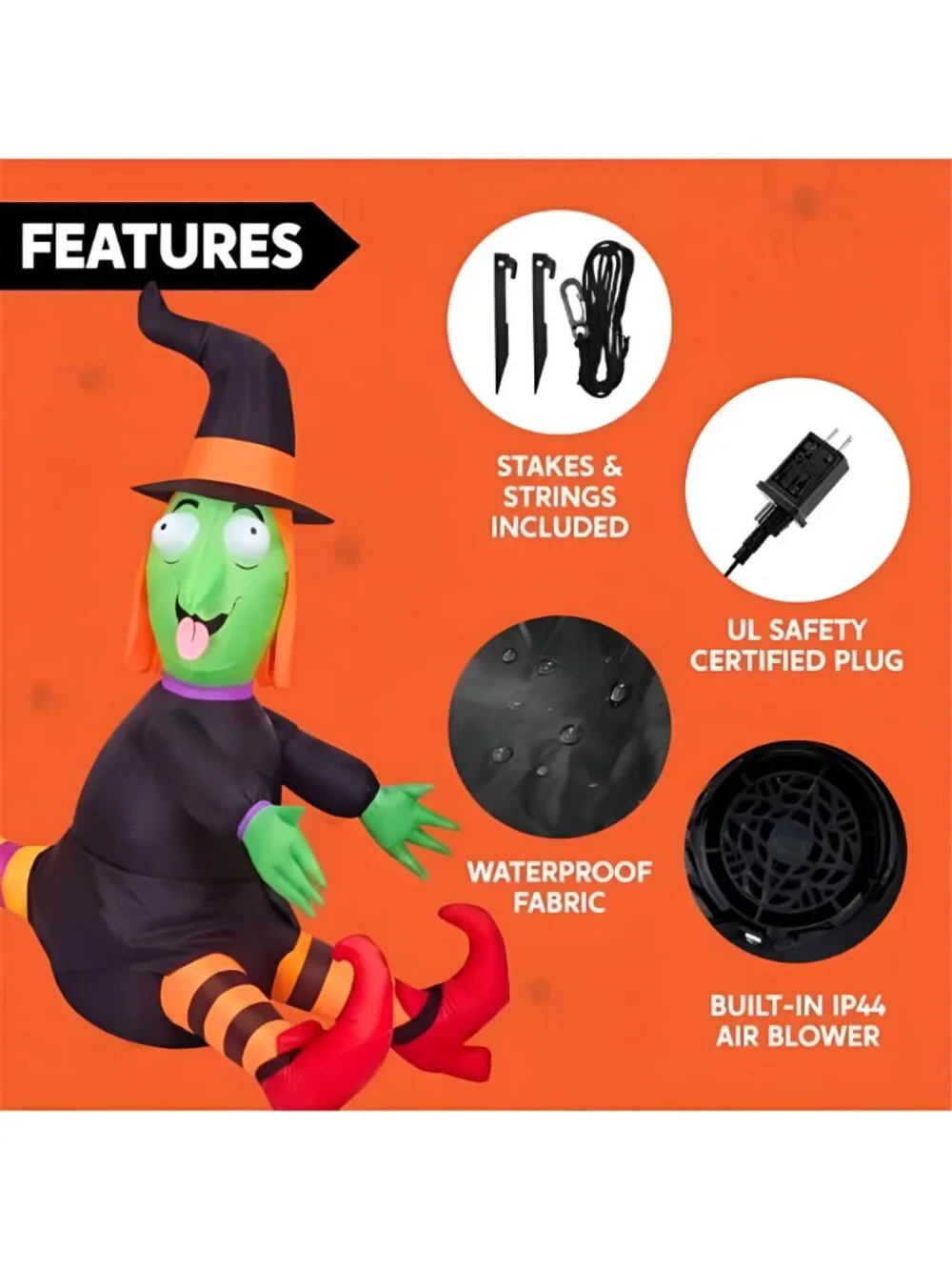4FT Halloween Inflatable Witch with Build-in LED Lights - Outdoor Blow